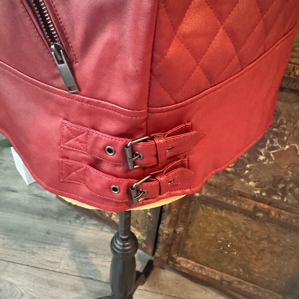 French Connection Red Leatherette Motorcycle Jacket L - Picture 4 of 8
